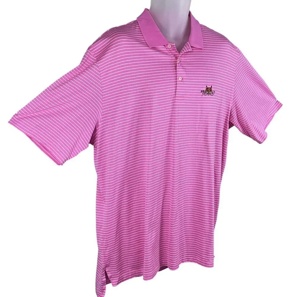 Polo Golf Ralph Lauren Mens XL Pink Striped Pima Cotton Fox Embroidery Preppy